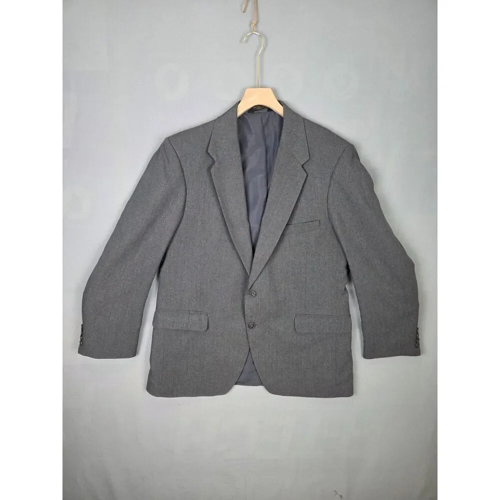 Vintage Farah Gray Pin Striped 2 Button Wool Blend Blazer 44R Sport Coat Jacket